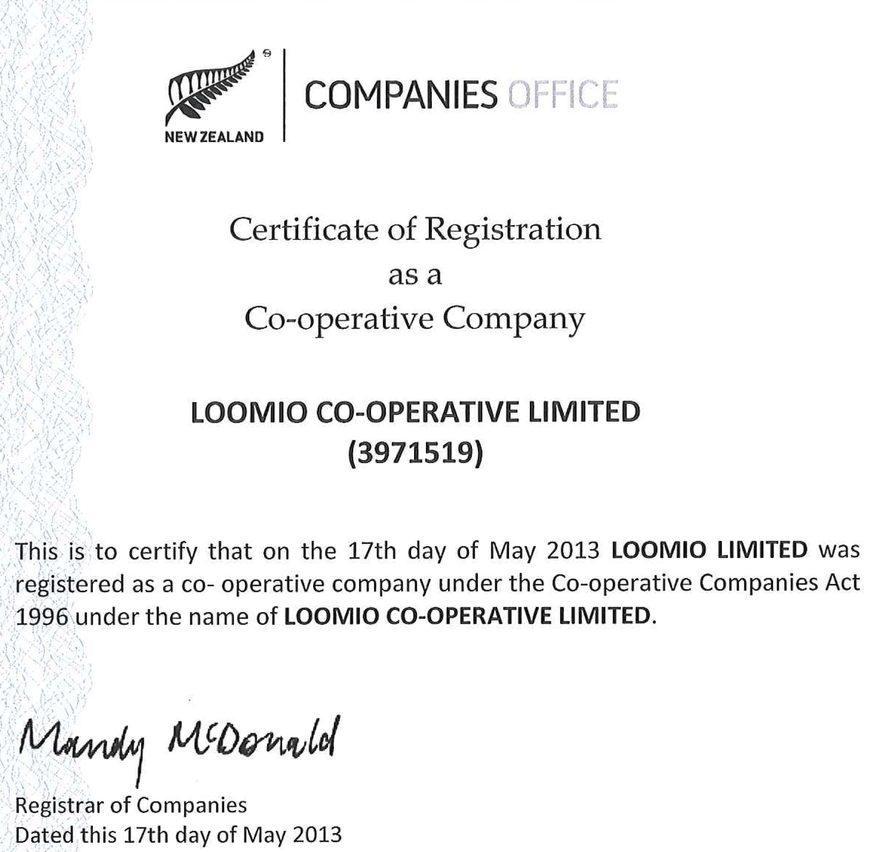 The Loomio Cooperative Certificate of Registration